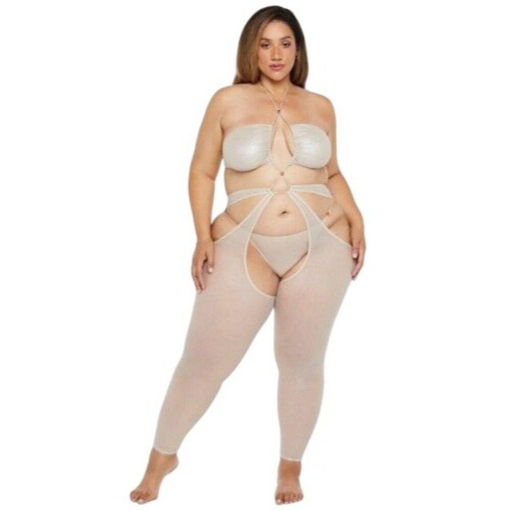 Savage X Fenty Gathered Mesh Crotchless Catsuit Iridescent Sunset Flirty Size 3X